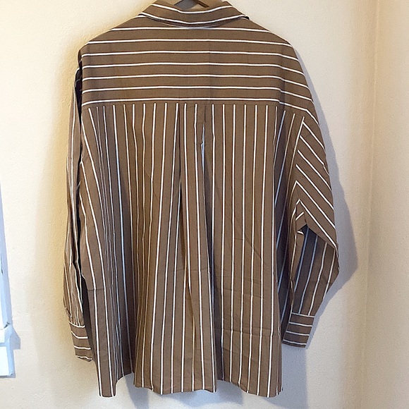 NEW Faithfull the Brand oversized brown white stripe cotton button down Shirt XL - Picture 11 of 16